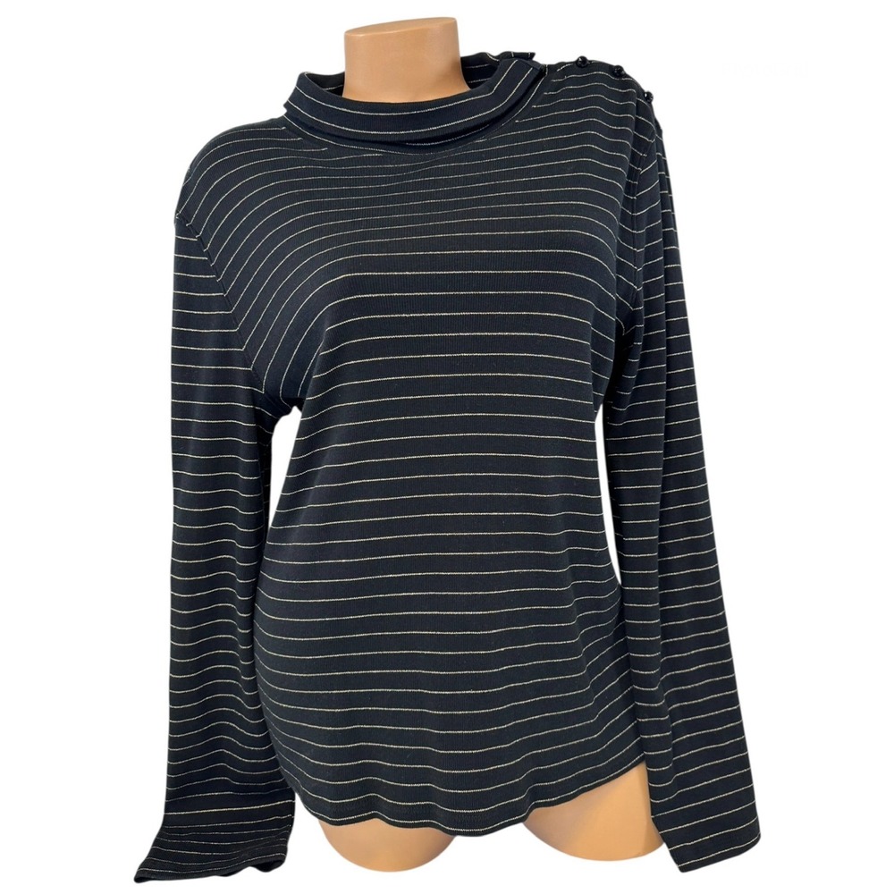 Lauren Ralph Lauren Womens Size XL Black Gold Metallic Striped Cowl Neck Top‎